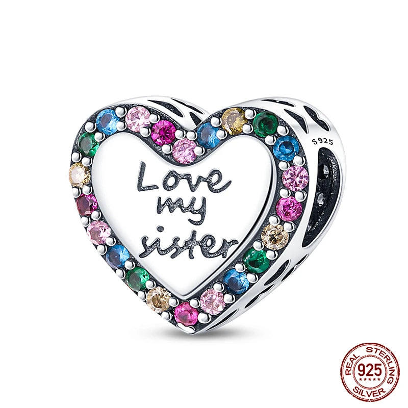 Shining Colorful Heart Charms Beads  Original 925Silver Bracelet Exquisite DIY Jewelry Gift 912349723-300S