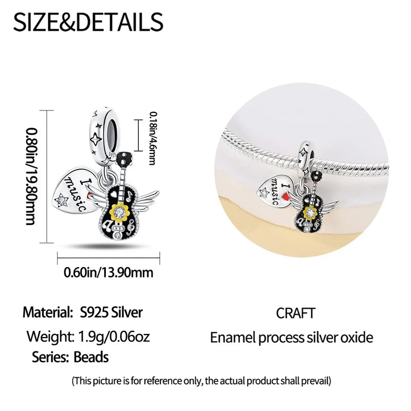 Fashion 925 Sterling Silver Music Series Charms Beads  Original Bracelet Fine DIY Jewelry 912349723-C