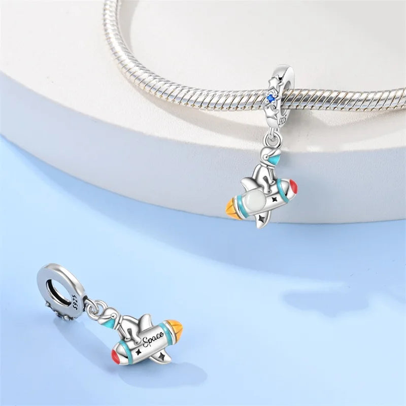 Fashion Bee Astronaut Eiffel Tower 925Silver Charms Beads  Original Bracelet Fine DIY Jewelry 912349723-400S