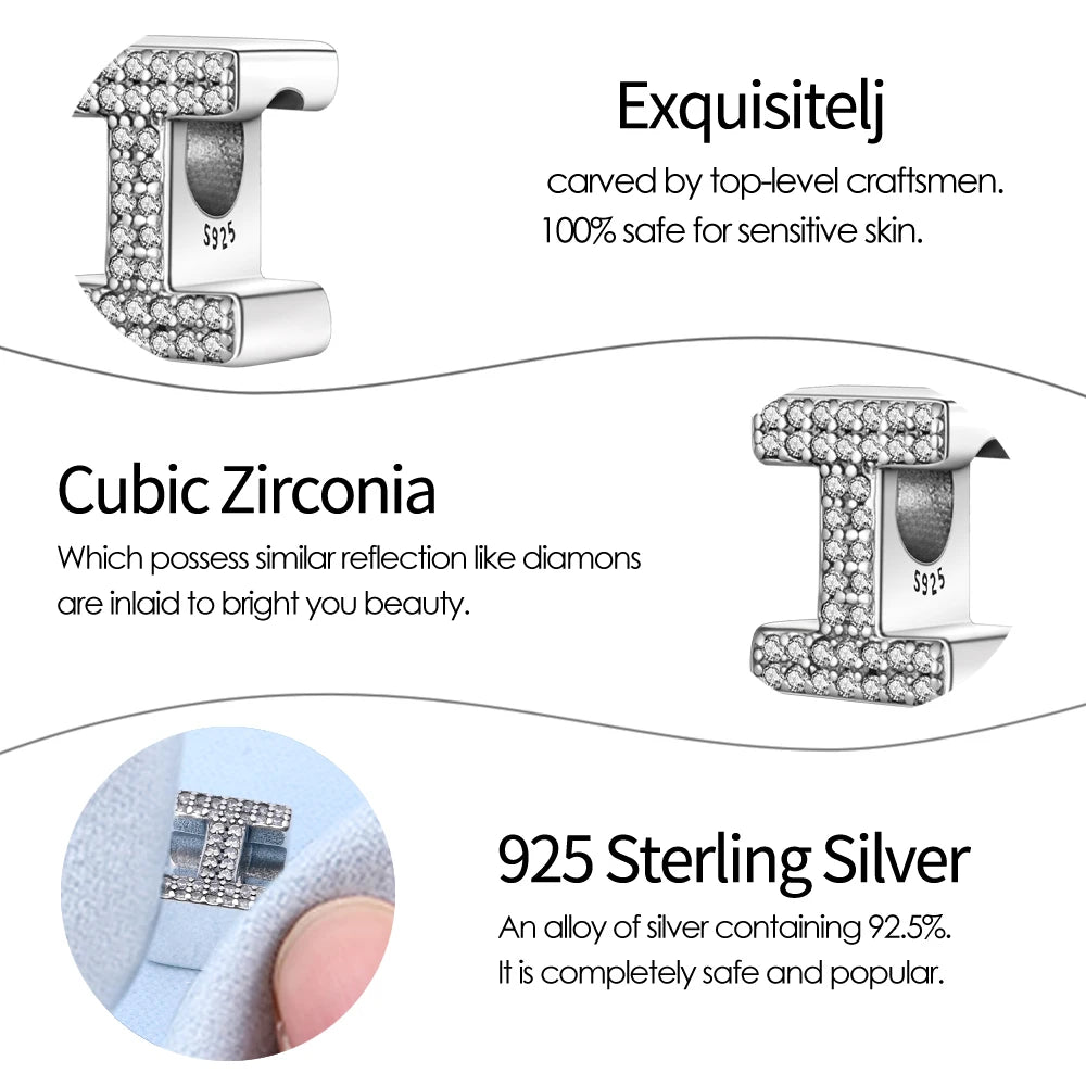 Romantic Shine 26 Letters DIY Love Charms Beads Original Bracelet Fine DIY Jewelry 925 Sterling Silver 912349723-L200S