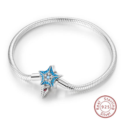 Original 925 Sterling Silver Snake Chain Heart-Shaped  Bracelets Fit Pandora Charms Beads  DIY Jewelry 912349723-KJB079