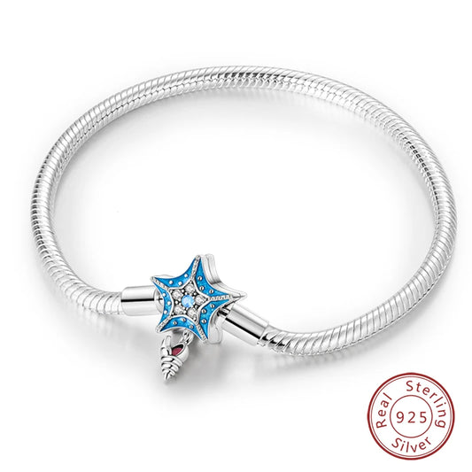 Original 925 Sterling Silver Snake Chain Heart-Shaped  Bracelets Fit Pandora Charms Beads  DIY Jewelry 912349723-KJB079