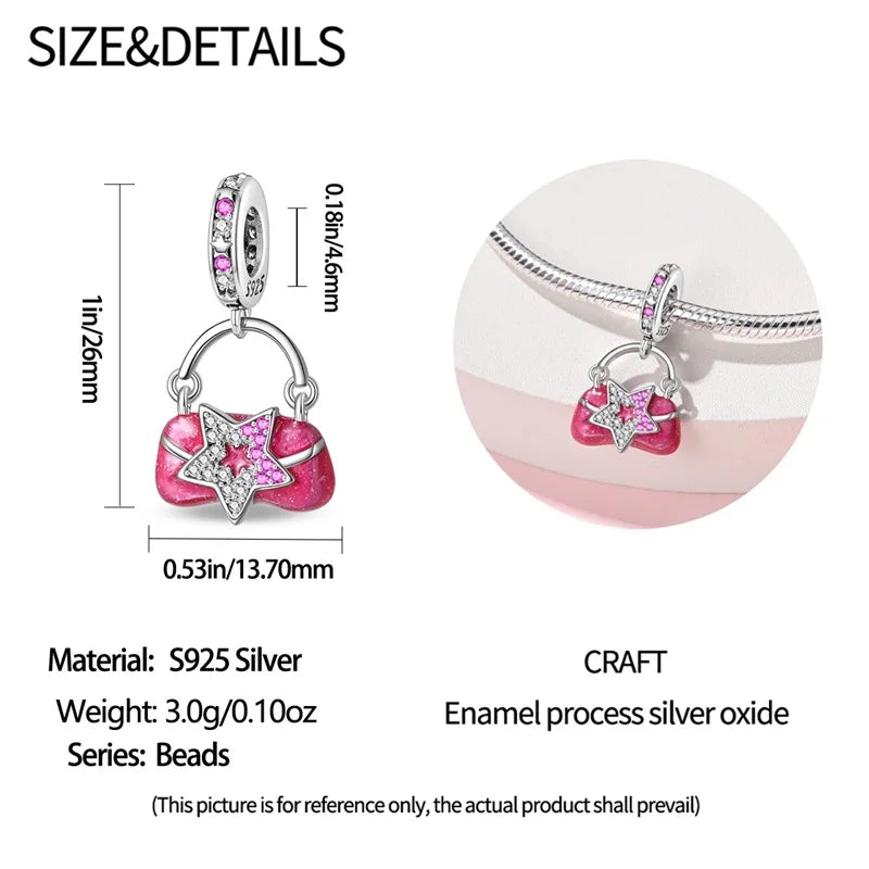 Fashion Pink Princess Skirt Bag Lipstick Charms Beads Original Bracelet Fine DIY Jewelry 925 Sterling Silver 912349723-900S
