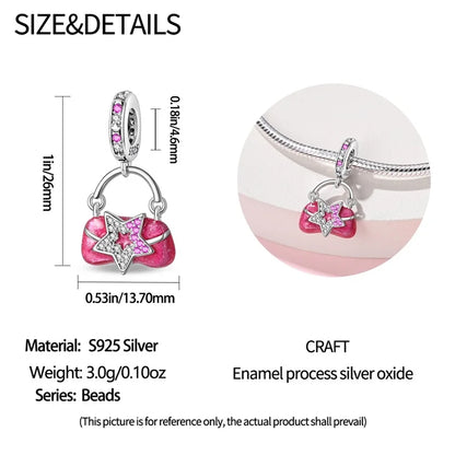 Fashion Pink Princess Skirt Bag Lipstick Charms Beads Original Bracelet Fine DIY Jewelry 925 Sterling Silver 912349723-900S