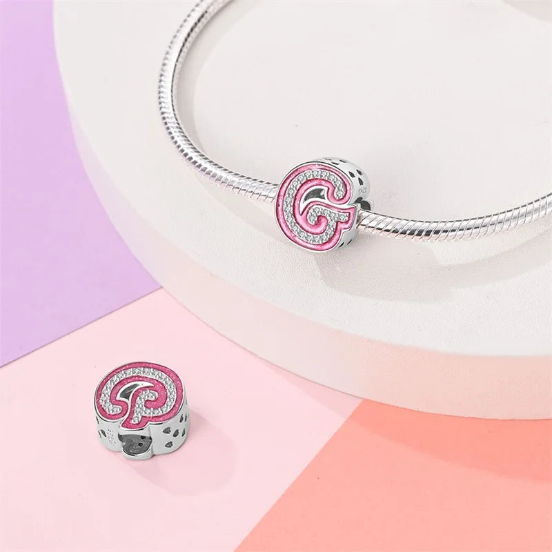 Romantic Pink 26 Letters DIY Love Charms Beads Original Bracelet Fine DIY Jewelry 925 Sterling Silver 912349723-L100S