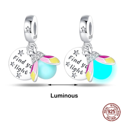 Glow in the dark  Firefly Honeybee Star  925 Silver Charms Beads  Original Bracelets Fine DIY Jewelry 912349723-200S