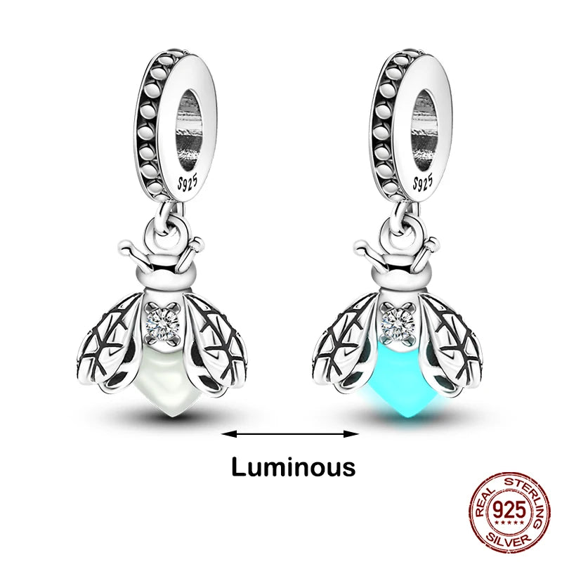Glow in the dark  Firefly Honeybee Star  925 Silver Charms Beads  Original Bracelets Fine DIY Jewelry 912349723-200S