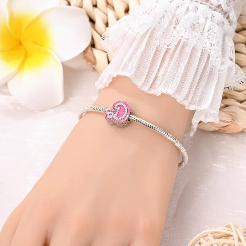 Romantic Pink 26 Letters DIY Love Charms Beads Original Bracelet Fine DIY Jewelry 925 Sterling Silver 912349723-L100S