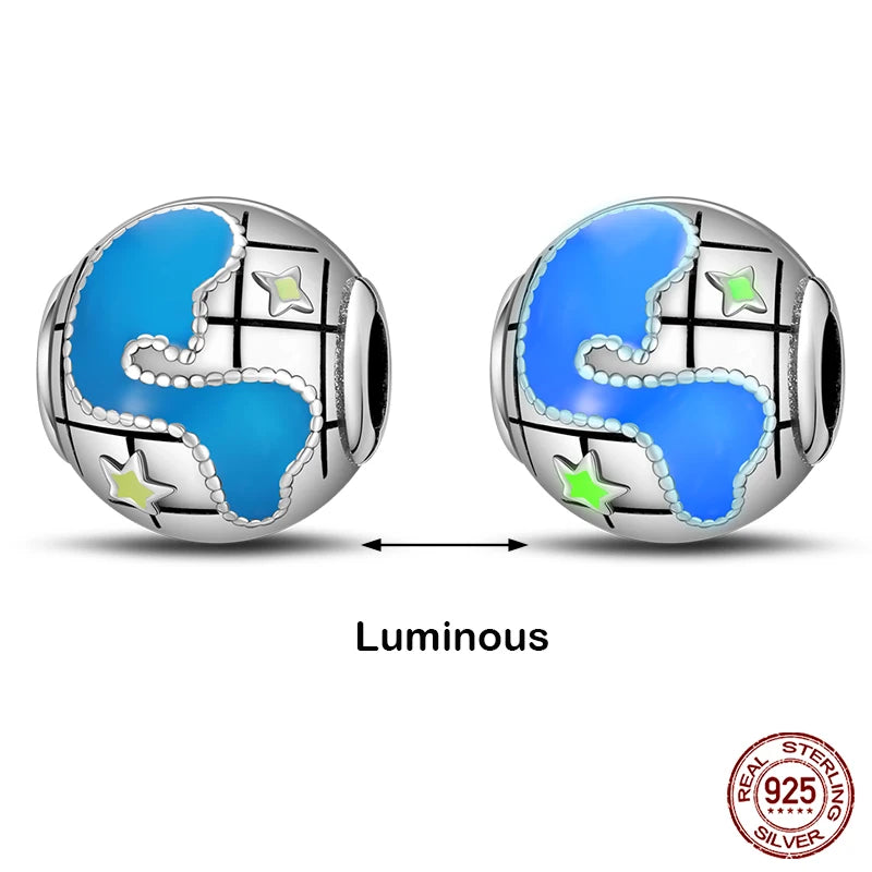 Glow in the dark  Firefly Honeybee Star  925 Silver Charms Beads  Original Bracelets Fine DIY Jewelry 912349723-200S