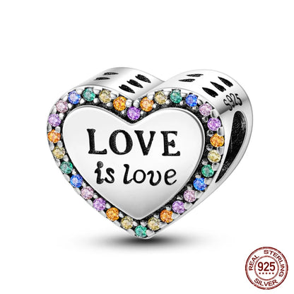 Shining Colorful Heart Charms Beads  Original 925Silver Bracelet Exquisite DIY Jewelry Gift 912349723-300S
