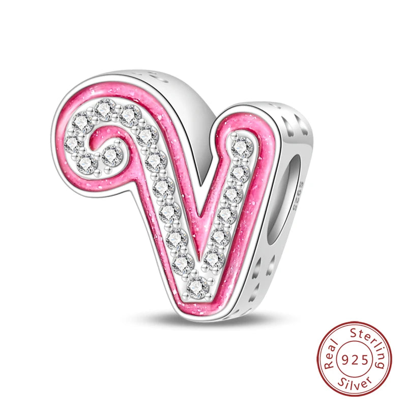 Romantic Pink 26 Letters DIY Love Charms Beads Original Bracelet Fine DIY Jewelry 925 Sterling Silver 912349723-L100S