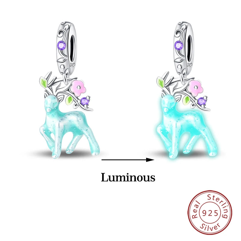 Glow in the dark  Firefly Honeybee Star  925 Silver Charms Beads  Original Bracelets Fine DIY Jewelry 912349723-200S