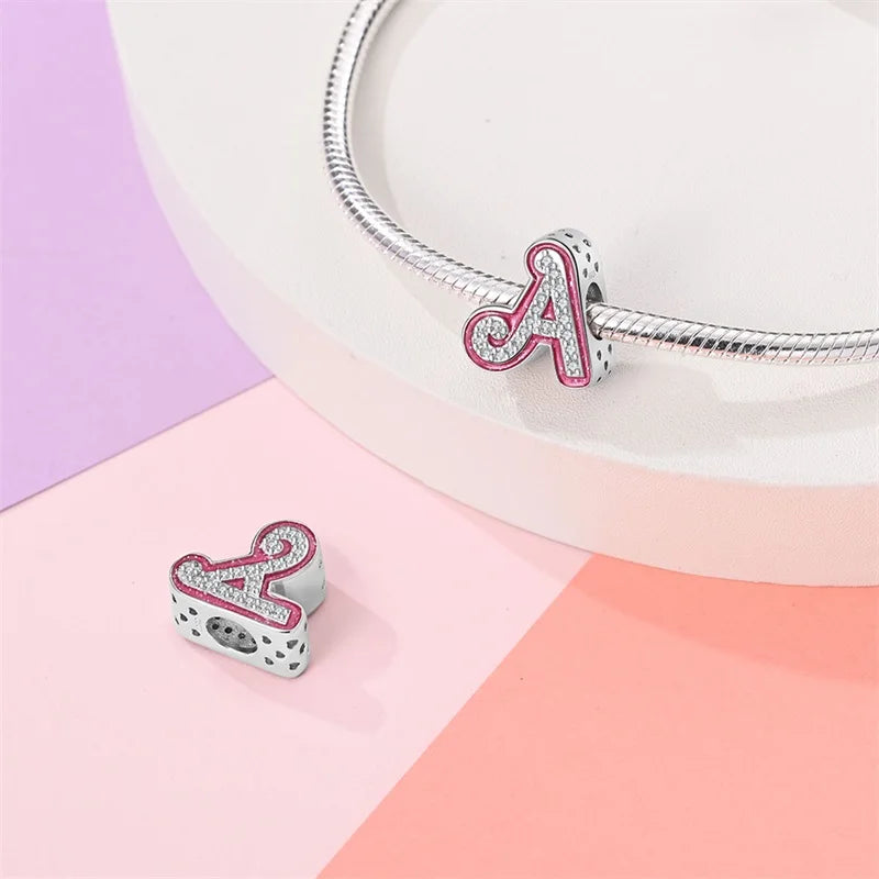 Romantic Pink 26 Letters DIY Love Charms Beads Original Bracelet Fine DIY Jewelry 925 Sterling Silver 912349723-L100S
