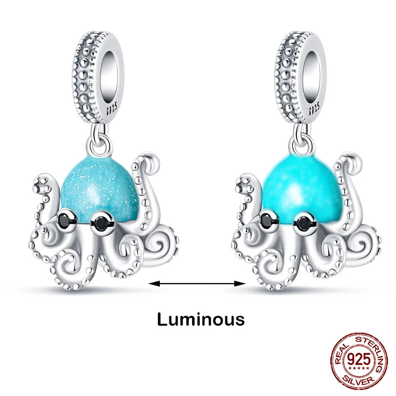 Glow in the dark  Firefly Honeybee Star  925 Silver Charms Beads  Original Bracelets Fine DIY Jewelry 912349723-200S