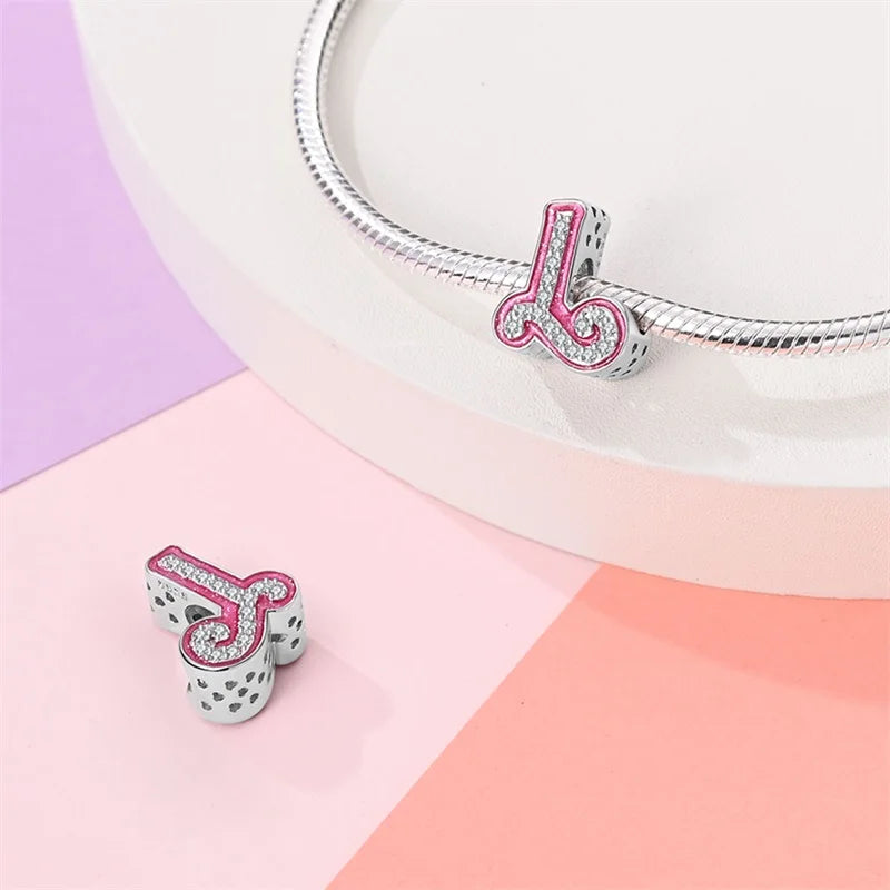 Romantic Pink 26 Letters DIY Love Charms Beads Original Bracelet Fine DIY Jewelry 925 Sterling Silver 912349723-L100S