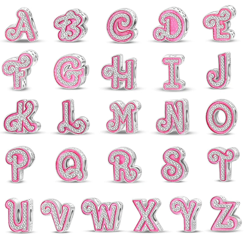 Romantic Pink 26 Letters DIY Love Charms Beads Original Bracelet Fine DIY Jewelry 925 Sterling Silver 912349723-L100S