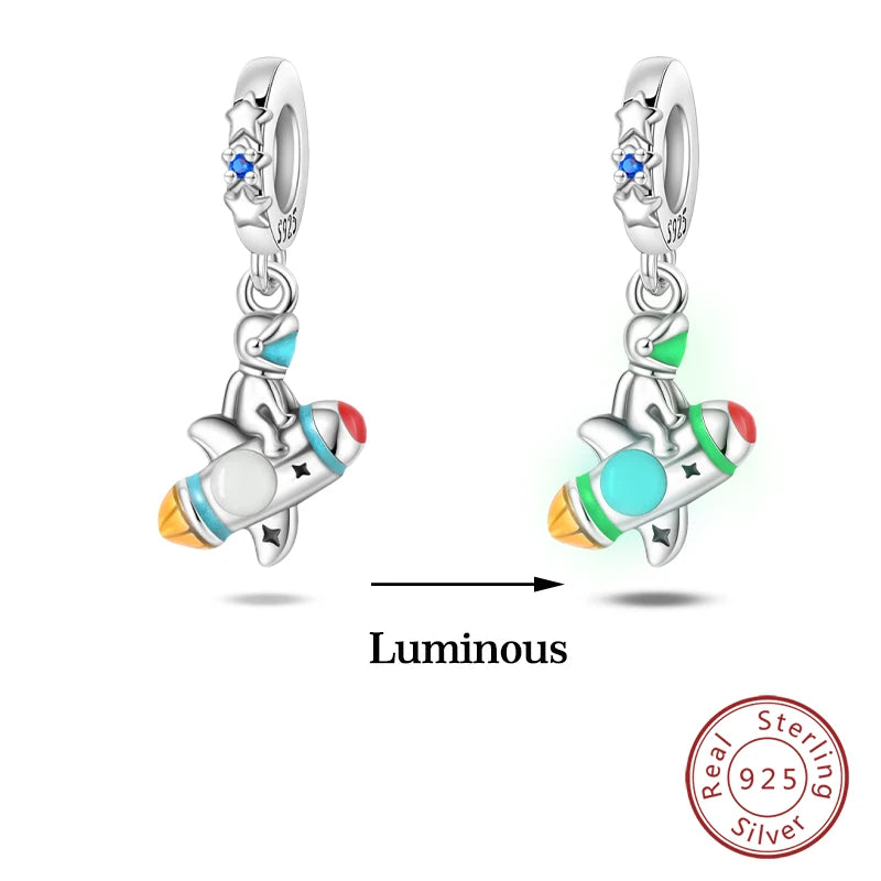 Glow in the dark  Firefly Honeybee Star  925 Silver Charms Beads  Original Bracelets Fine DIY Jewelry 912349723-200S