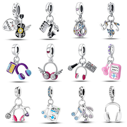 Fashion 925 Sterling Silver Music Series Charms Beads  Original Bracelet Fine DIY Jewelry 912349723-C