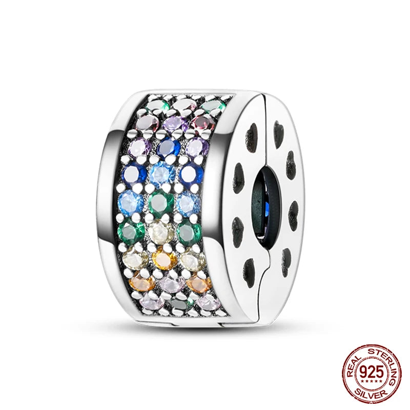 Shining Colorful Heart Charms Beads  Original 925Silver Bracelet Exquisite DIY Jewelry Gift 912349723-300S