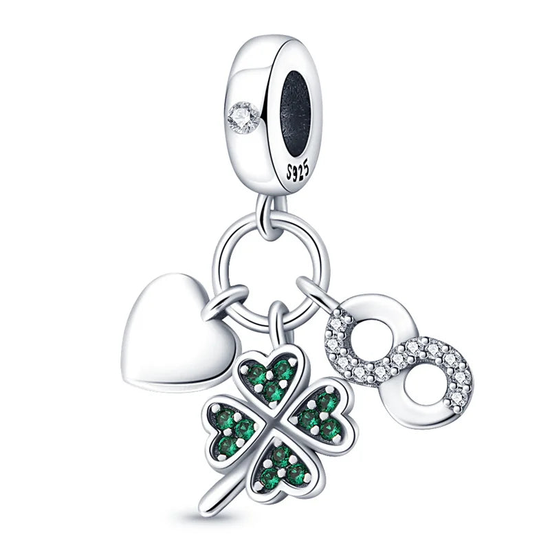 Lucky Four Leaf Clover Series Charms Beads  Original Bracelet Fine DIY Jewelry 925 Sterling Silver 912349723-500S