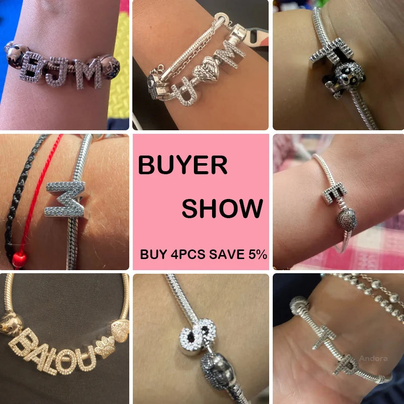 Romantic Shine 26 Letters DIY Love Charms Beads Original Bracelet Fine DIY Jewelry 925 Sterling Silver 912349723-L200S