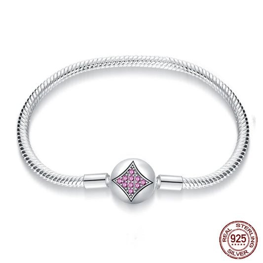 Original 925 Sterling Silver Snake Chain Heart-Shaped  Bracelets Fit Pandora Charms Beads  DIY Jewelry 912349723-PAB009