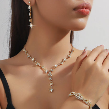 Conjunto de 4 piezas de collar, pendientes y pulsera con diseño de girasol y cadena de garra de cobre 