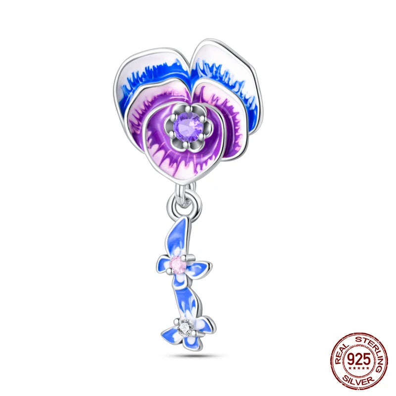 100%Silver Purple Color Series Charms Beads Original Bracelets DIY Jewelry 912349723-C