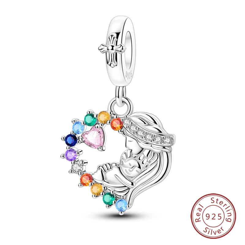 Shining Colorful Heart Charms Beads  Original 925Silver Bracelet Exquisite DIY Jewelry Gift 912349723-300S