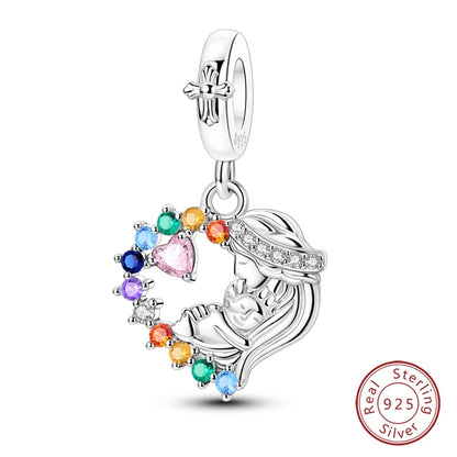 Shining Colorful Heart Charms Beads  Original 925Silver Bracelet Exquisite DIY Jewelry Gift 912349723-300S