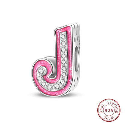 Romantic Pink 26 Letters DIY Love Charms Beads Original Bracelet Fine DIY Jewelry 925 Sterling Silver 912349723-L100S