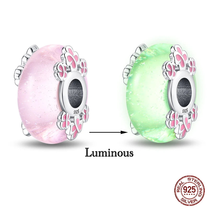 Glow in the dark  Firefly Honeybee Star  925 Silver Charms Beads  Original Bracelets Fine DIY Jewelry 912349723-200S