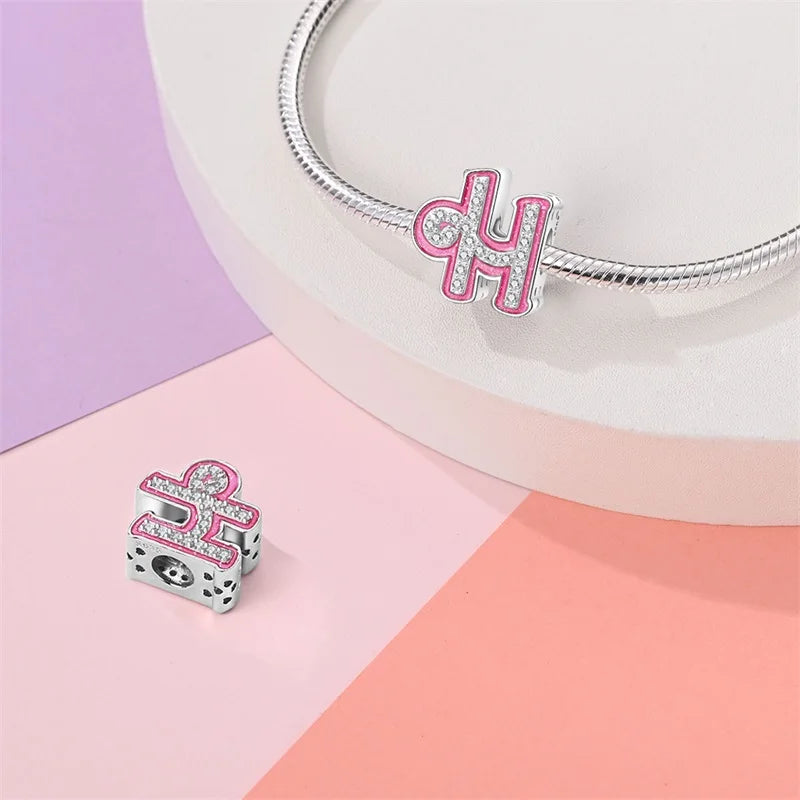 Romantic Pink 26 Letters DIY Love Charms Beads Original Bracelet Fine DIY Jewelry 925 Sterling Silver 912349723-L100S