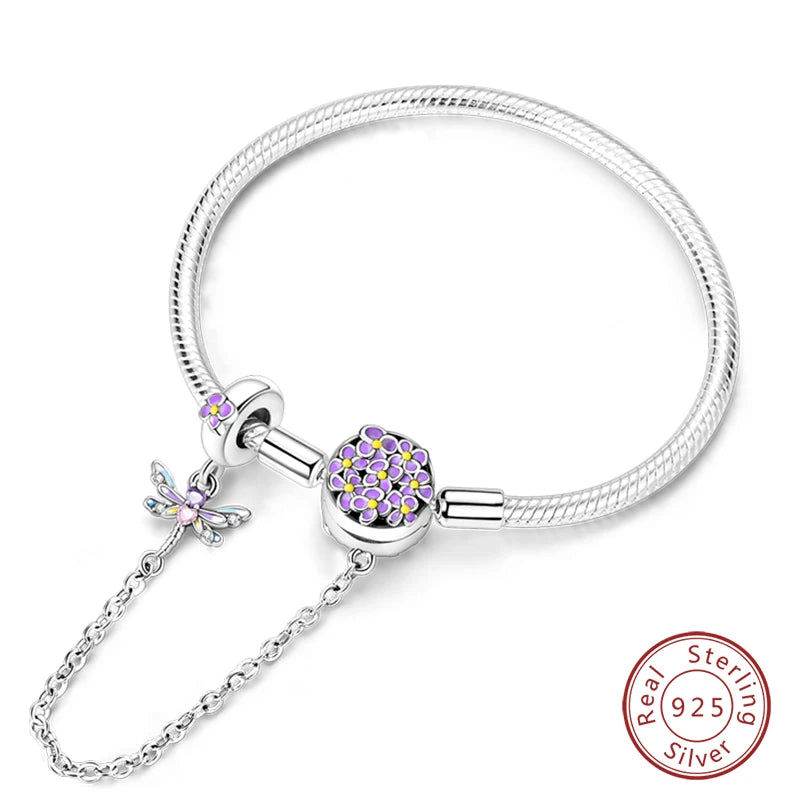 Original 925 Sterling Silver Snake Chain Heart-Shaped  Bracelets Fit Pandora Charms Beads  DIY Jewelry 912349723-KJB120