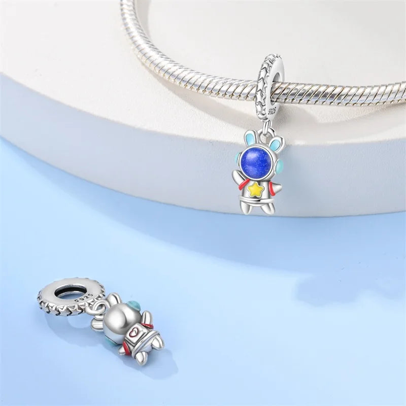 Fashion Bee Astronaut Eiffel Tower 925Silver Charms Beads  Original Bracelet Fine DIY Jewelry 912349723-400S