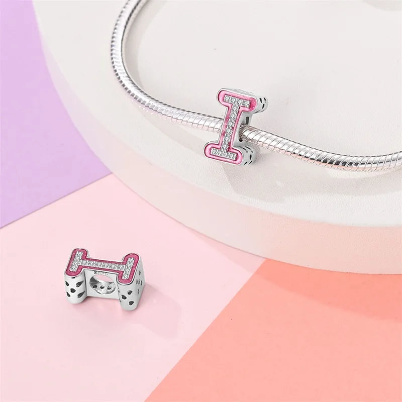 Romantic Pink 26 Letters DIY Love Charms Beads Original Bracelet Fine DIY Jewelry 925 Sterling Silver 912349723-L100S