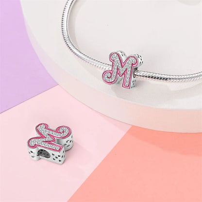Romantic Pink 26 Letters DIY Love Charms Beads Original Bracelet Fine DIY Jewelry 925 Sterling Silver 912349723-L100S