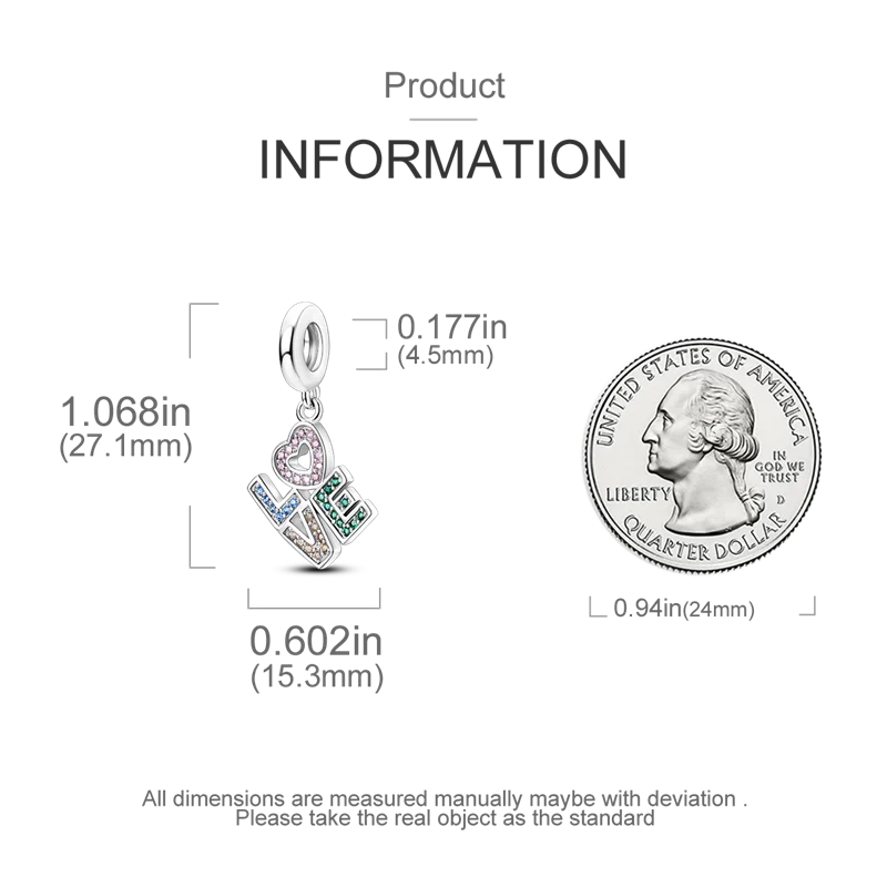 Shining Colorful Heart Charms Beads  Original 925Silver Bracelet Exquisite DIY Jewelry Gift 912349723-300S