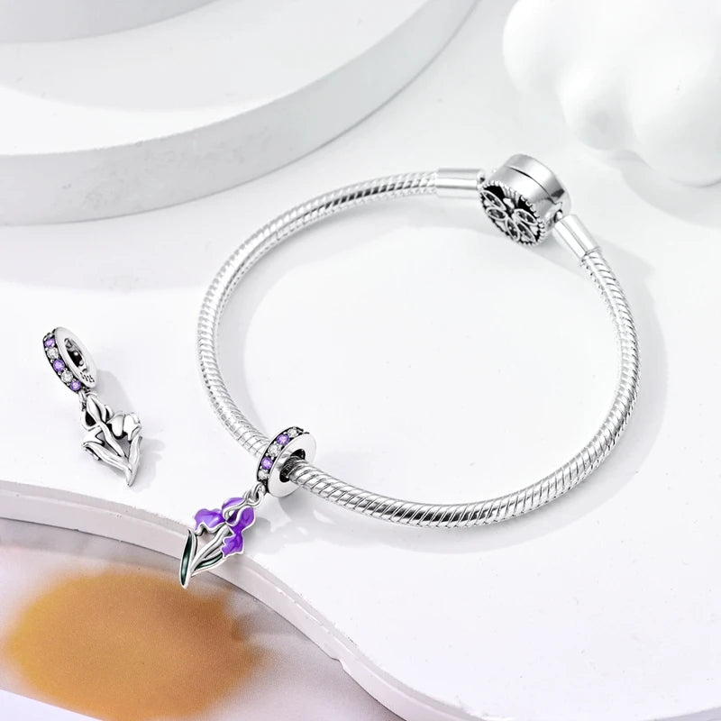 100%Silver Purple Color Series Charms Beads Original Bracelets DIY Jewelry 912349723-C