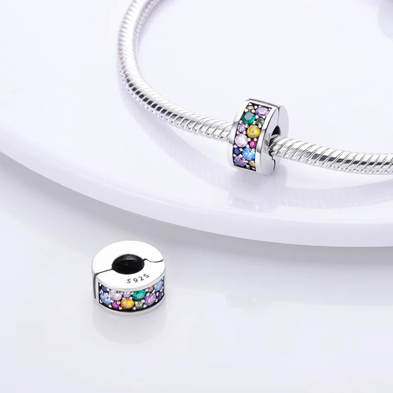 Shining Colorful Heart Charms Beads  Original 925Silver Bracelet Exquisite DIY Jewelry Gift 912349723-300S