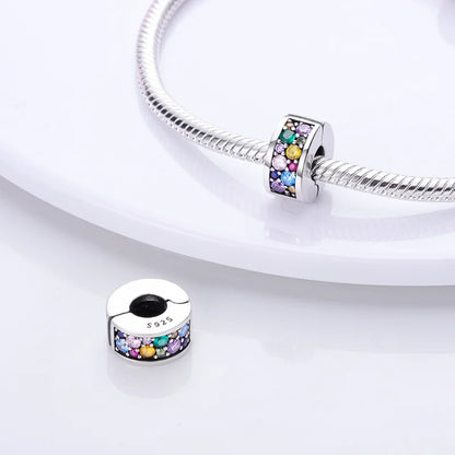 Shining Colorful Heart Charms Beads  Original 925Silver Bracelet Exquisite DIY Jewelry Gift 912349723-300S