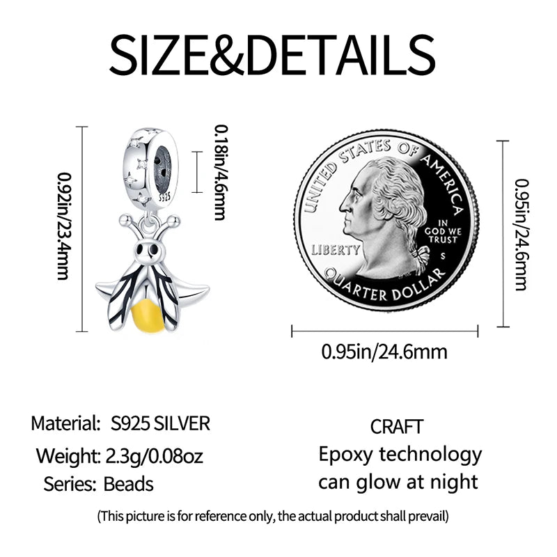Glow in the dark  Firefly Honeybee Star  925 Silver Charms Beads  Original Bracelets Fine DIY Jewelry 912349723-200S