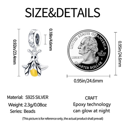 Glow in the dark  Firefly Honeybee Star  925 Silver Charms Beads  Original Bracelets Fine DIY Jewelry 912349723-200S