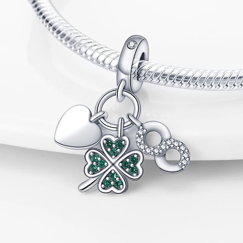 Lucky Four Leaf Clover Series Charms Beads  Original Bracelet Fine DIY Jewelry 925 Sterling Silver 912349723-500S
