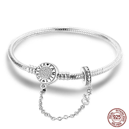 Original 925 Sterling Silver Snake Chain Heart-Shaped  Bracelets Fit Pandora Charms Beads  DIY Jewelry 912349723-KJB052
