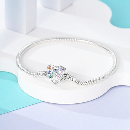 Original 925 Sterling Silver Snake Chain Heart-Shaped  Bracelets Fit Pandora Charms Beads  DIY Jewelry 912349723-KJB057