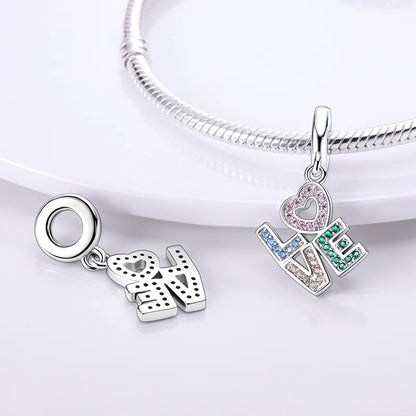 Shining Colorful Heart Charms Beads  Original 925Silver Bracelet Exquisite DIY Jewelry Gift 912349723-300S