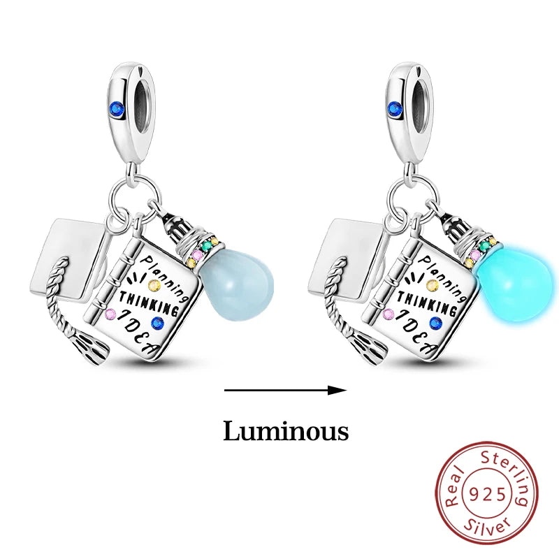 Glow in the dark  Firefly Honeybee Star  925 Silver Charms Beads  Original Bracelets Fine DIY Jewelry 912349723-200S