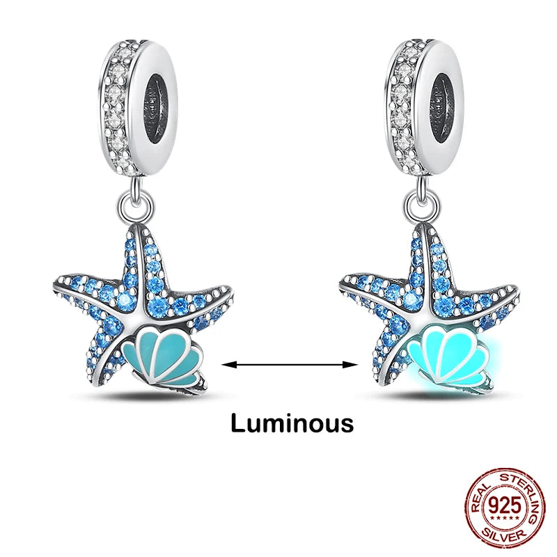 Glow in the dark  Firefly Honeybee Star  925 Silver Charms Beads  Original Bracelets Fine DIY Jewelry 912349723-200S