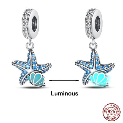 Glow in the dark  Firefly Honeybee Star  925 Silver Charms Beads  Original Bracelets Fine DIY Jewelry 912349723-200S